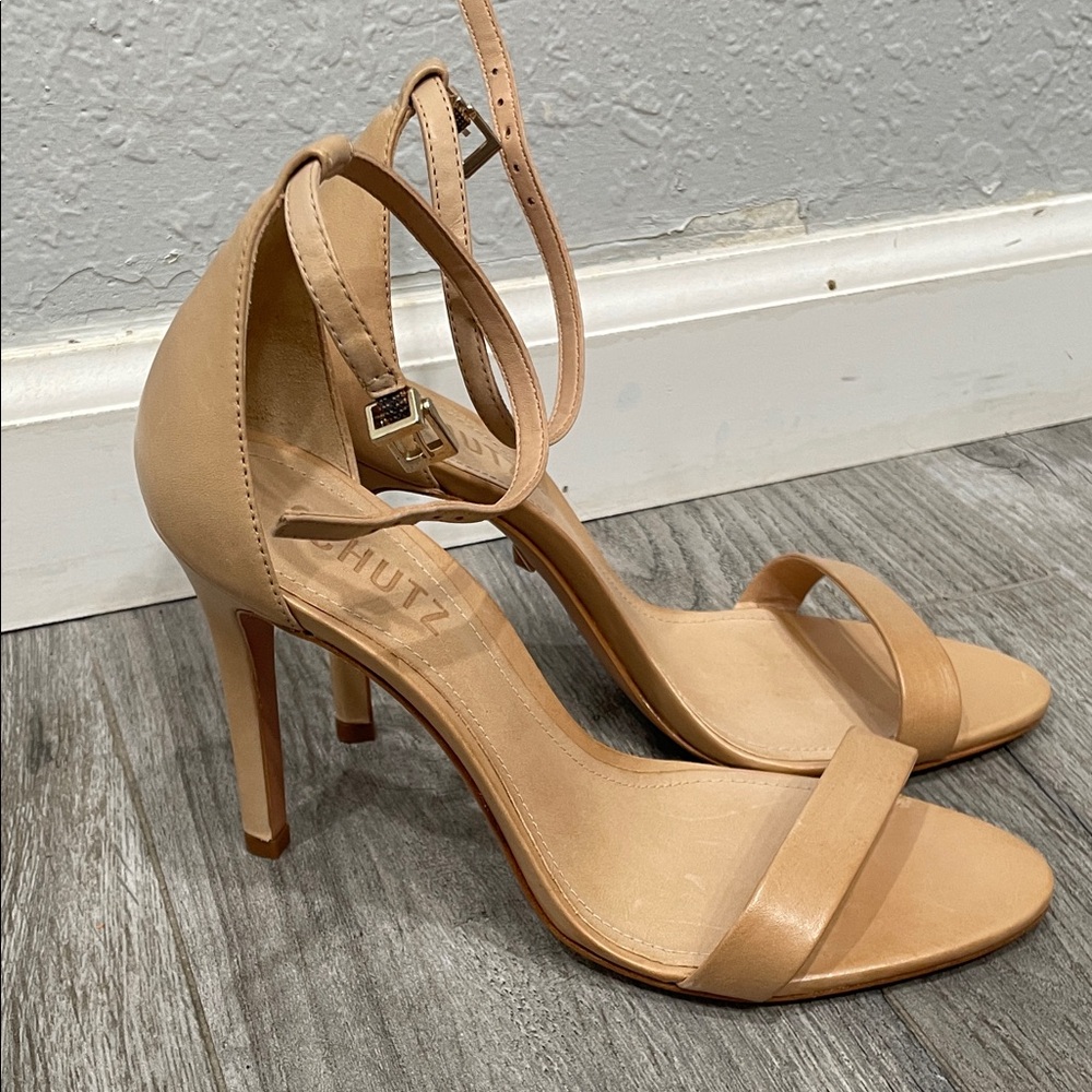 SCHUTZ Tan Nude Ankle-Strap Stiletto Sandals - Picture 2 of 3